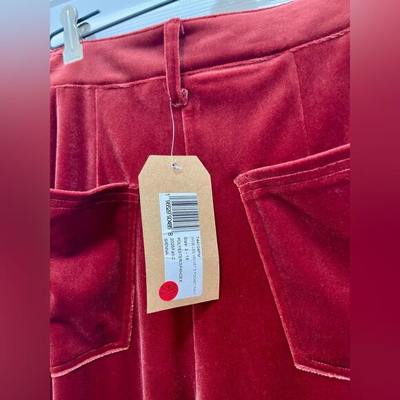 Tru Luxe Womens Wide Leg Velvet 5 Pocket Pants Trousers Size M Red NWT - Picture 10 of 15